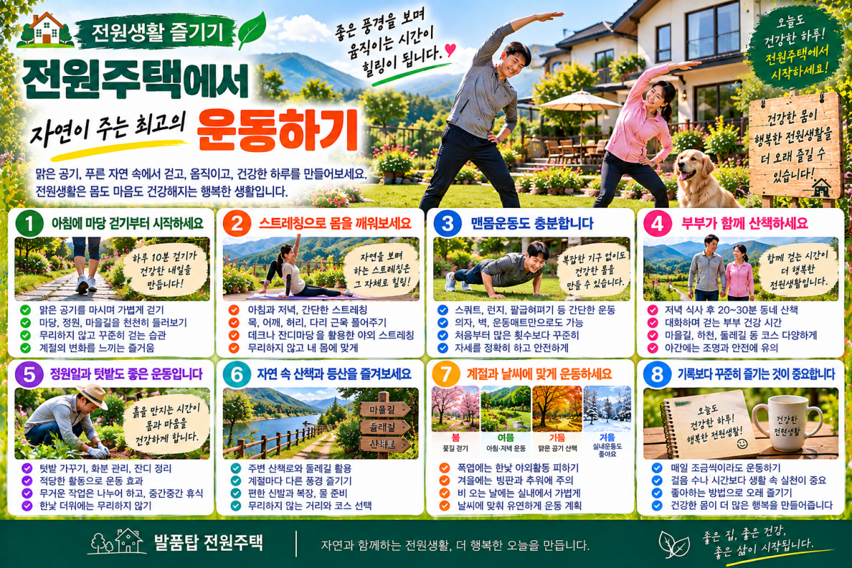 전원주택이 나만의 운동장이 됩니다! 생활 속에서 건강하게 움직이는 8가지 방법