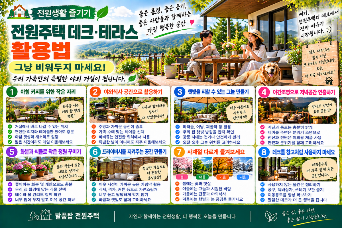 전원주택 데크·테라스, 그냥 비워두지 마세요! 생활공간으로 활용하는 8가지 방법