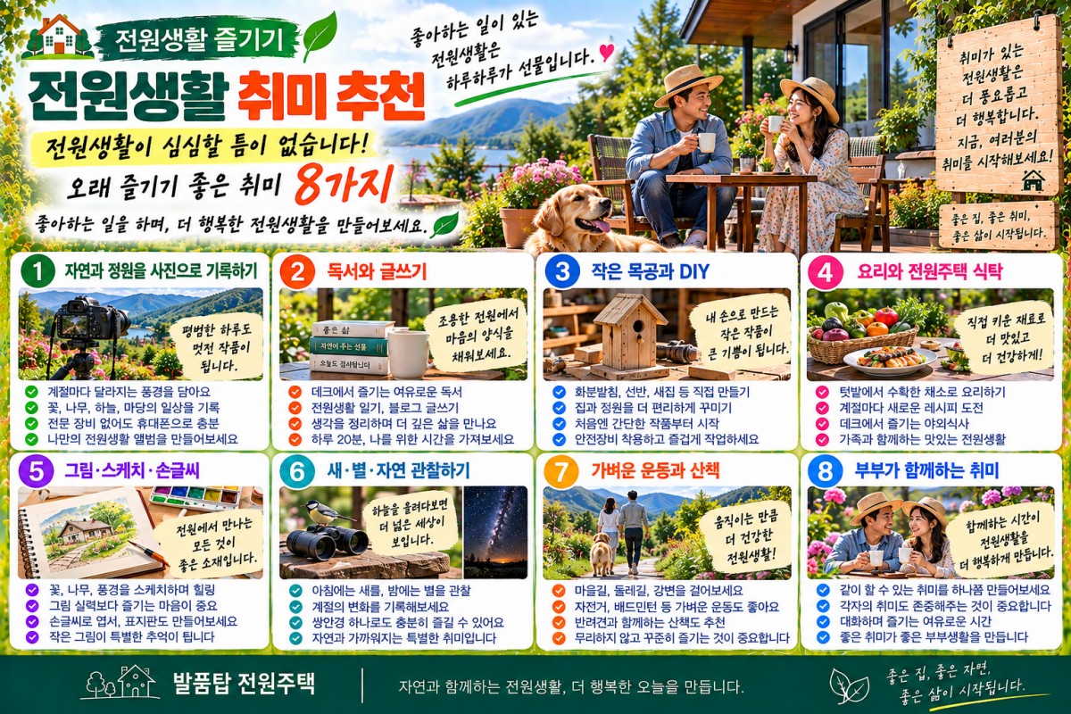 전원생활이 심심할 틈이 없습니다! 오래 즐기기 좋은 취미 8가지