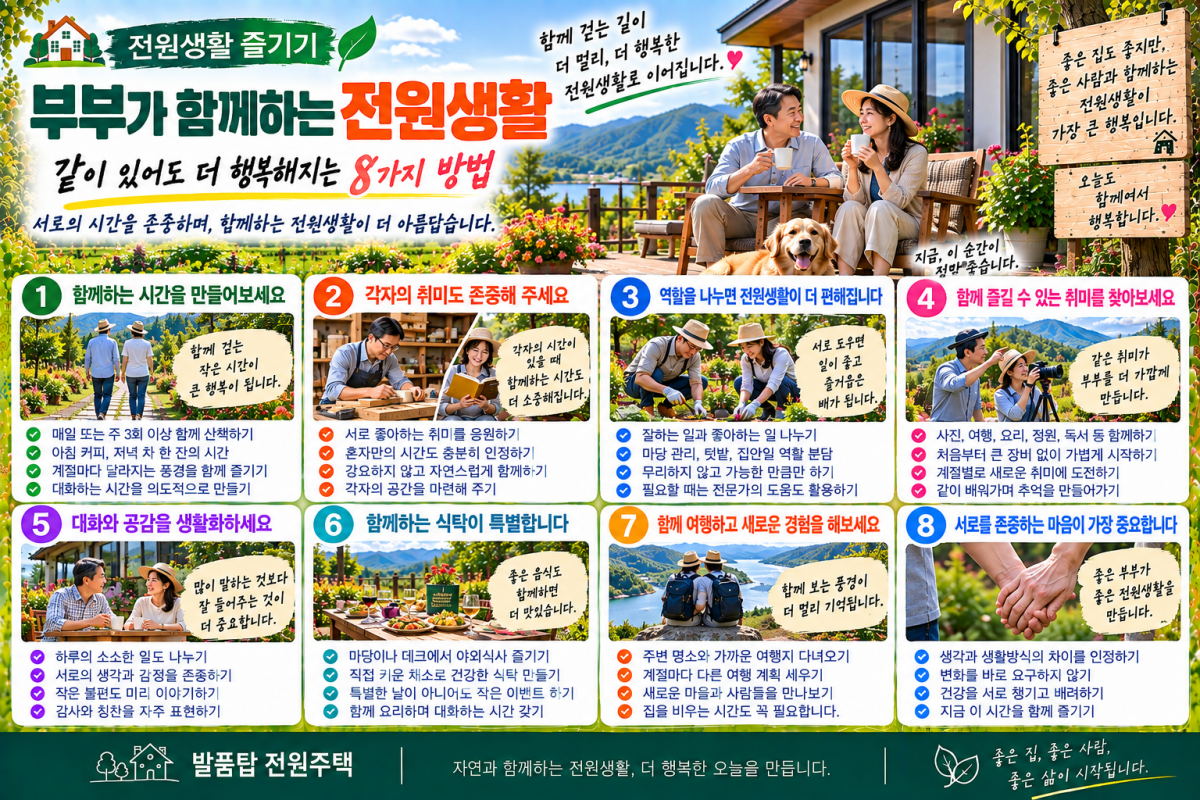 부부가 함께하는 전원생활, 같이 있어도 더 행복해지는 8가지 방법