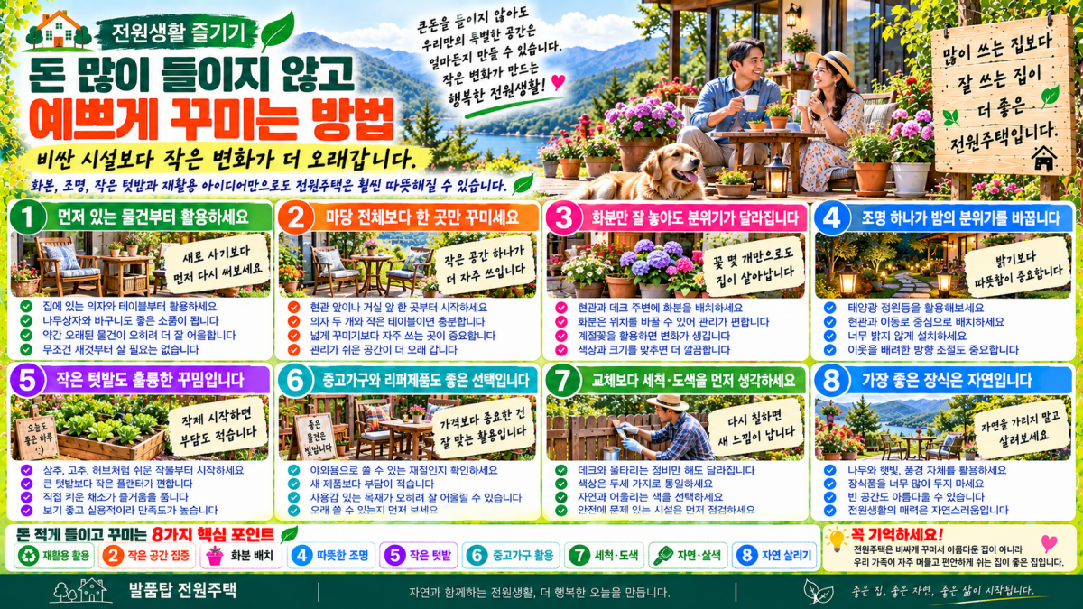 전원주택 돈 많이 들이지 않고 예쁘게 꾸미는 방법｜작은 변화로 완성하는 전원생활